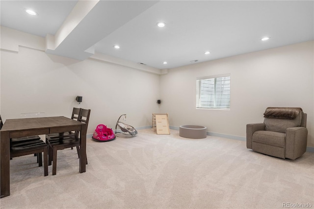 9140 Moondance Dr, Littleton, CO 80125 - game room featuring recessed lighting, light carpet, and baseboards