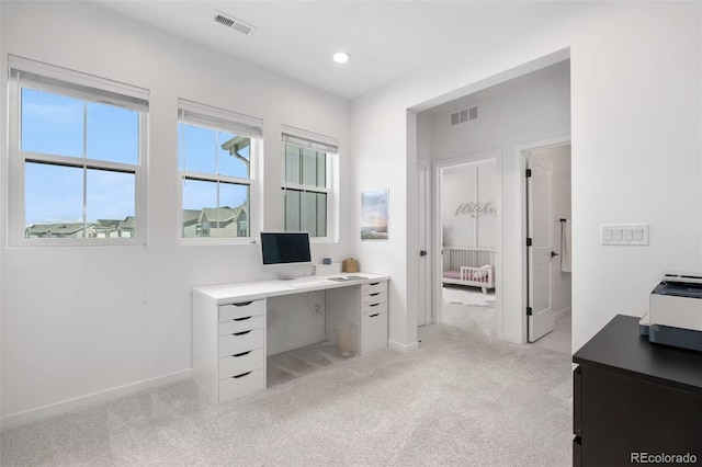 9140 Moondance Dr, Littleton, CO 80125 - office with light carpet, baseboards, and recessed lighting