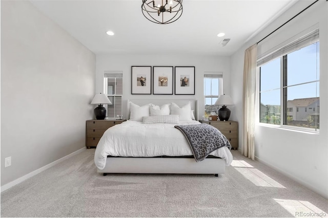 9140 Moondance Dr, Littleton, CO 80125 - bedroom featuring a chandelier, carpet flooring, baseboards, and recessed lighting