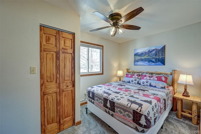 bedroom featuring carpet and a ceiling fan