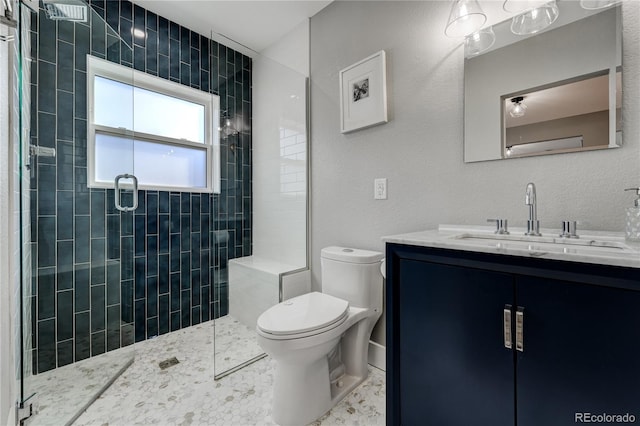 4790 E Dartmouth Ave, Denver, CO 80222 - bathroom featuring toilet, a stall shower, and vanity