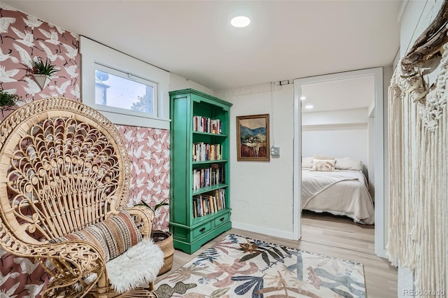 sitting room with light hardwood / wood-style flooring