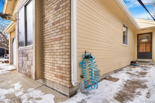 view of snow covered exterior