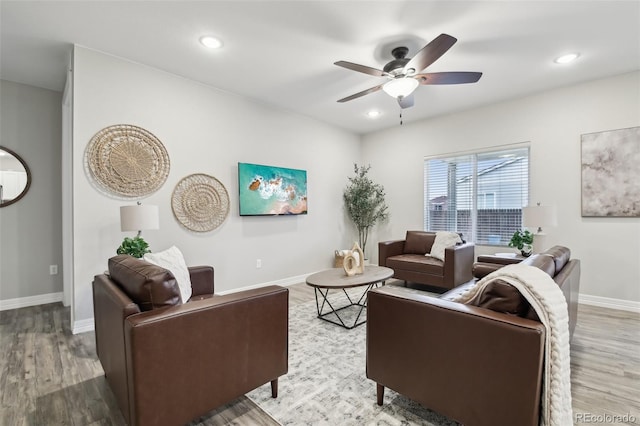 2328 Saddle Back Ct, Fort Lupton, CO 80621 - living area with ceiling fan, wood finished floors, baseboards, and recessed lighting