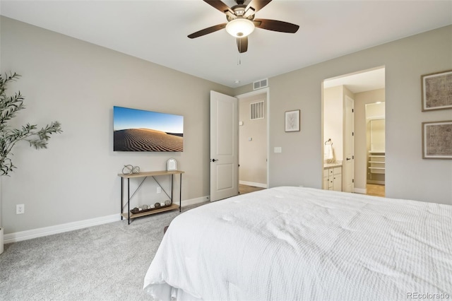 2328 Saddle Back Ct, Fort Lupton, CO 80621 - bedroom with baseboards, carpet, connected bathroom, and ceiling fan
