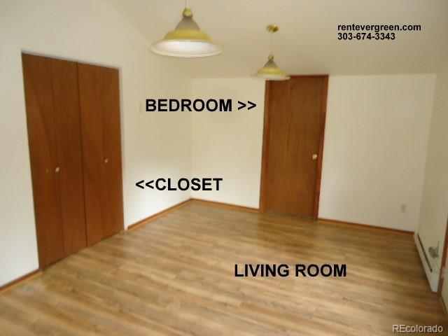 28127 Knowles Rd Unit A, B, & C, Evergreen, CO 80439 - unfurnished room with wood finished floors and vaulted ceiling