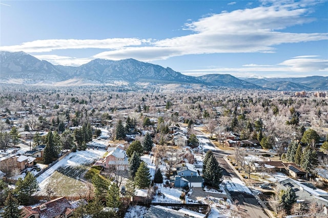 drone / aerial view with a residential view and a mountain view