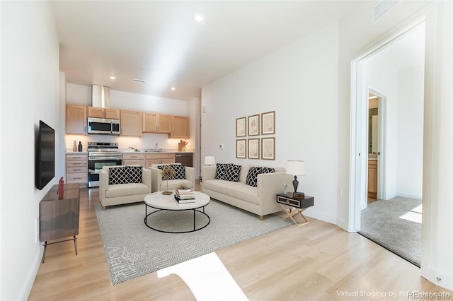 living room featuring light wood-type flooring