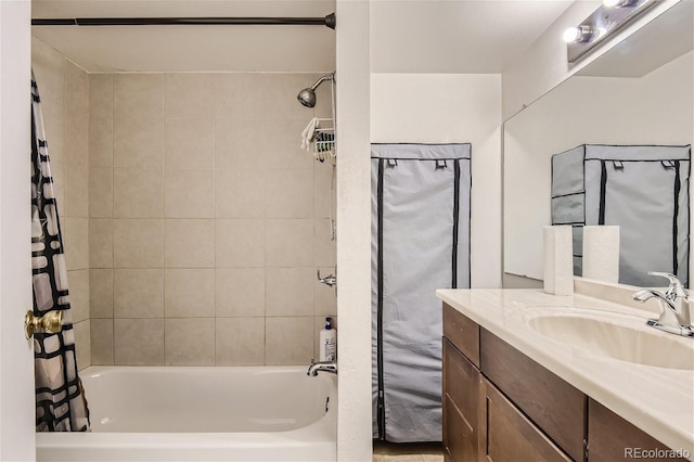 full bath featuring shower / tub combo and vanity