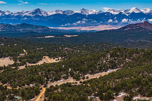 mountain view featuring a wooded view