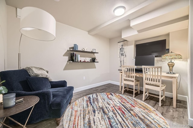 15576 W Washburn Cir, Lakewood, CO 80228 - office with wood finished floors, baseboards, and beamed ceiling