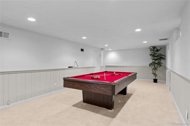 6243 S Elati St, Littleton, CO 80120 - game room with a wainscoted wall, carpet flooring, recessed lighting, and billiards table