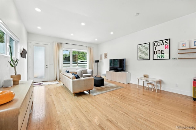 4129 Zenobia St, Denver, CO 80212 - living room featuring light wood-type flooring and recessed lighting