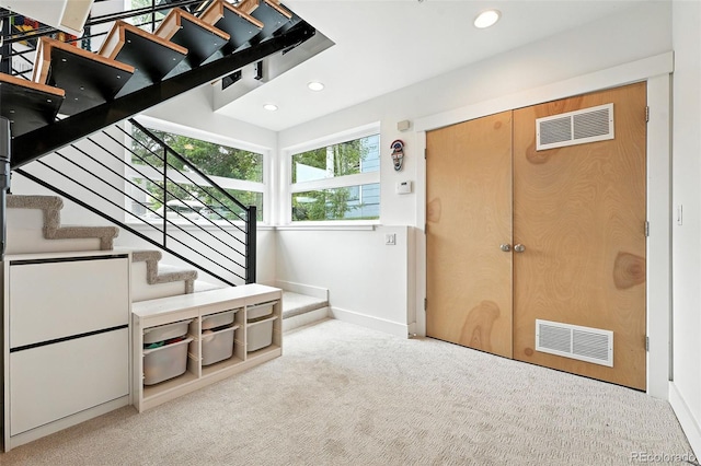 4129 Zenobia St, Denver, CO 80212 - staircase featuring carpet flooring and recessed lighting