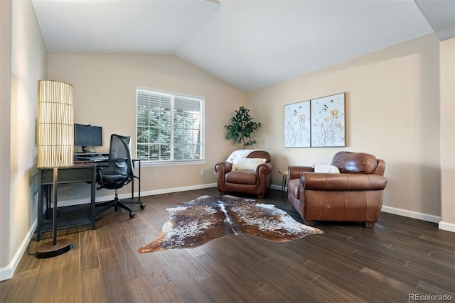 interior space with lofted ceiling and dark hardwood / wood-style floors