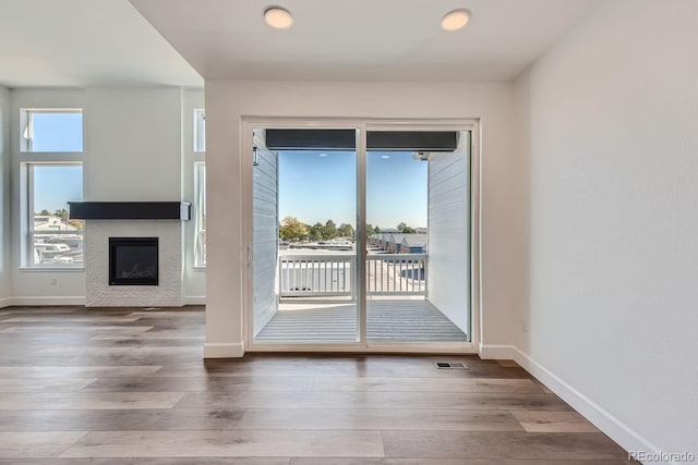 doorway featuring wood-type flooring