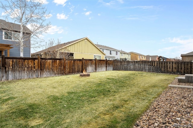 view of yard with a fenced backyard