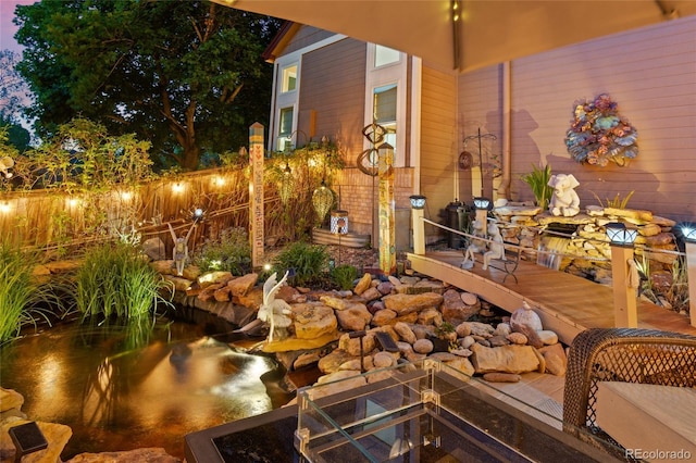 exterior view of a garden pond