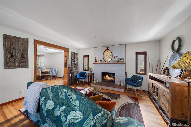 living room featuring a fireplace and light hardwood / wood-style flooring