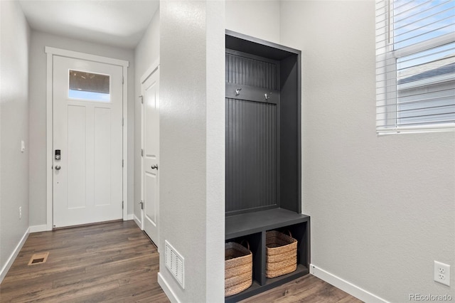 mudroom featuring dark hardwood / wood-style floors