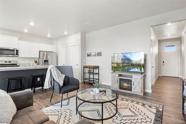 living room featuring dark hardwood / wood-style floors