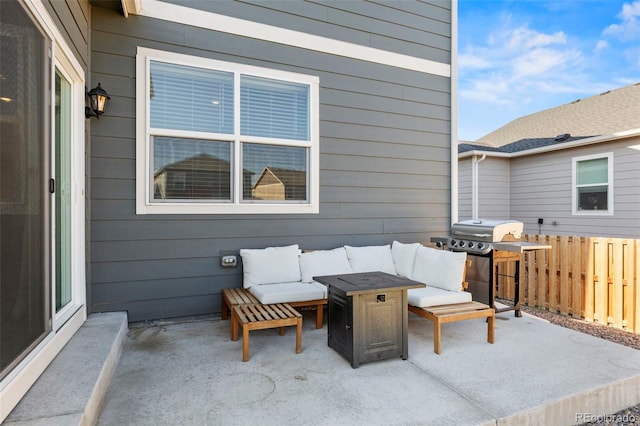 view of patio / terrace featuring a grill and an outdoor hangout area