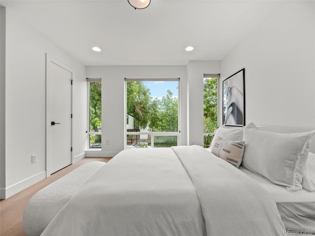 3715 Kalamath St, Denver, CO 80211 - bedroom with baseboards, wood finished floors, and recessed lighting