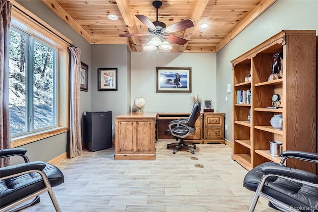 9659 S Turkey Creek Rd, Morrison, CO 80465 - office space with wood ceiling, ceiling fan, recessed lighting, and baseboards