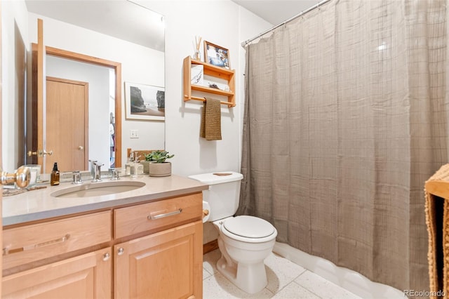 597 Pine Glade Rd, Nederland, CO 80466 - full bathroom with speckle patterned floor, toilet, vanity, and a shower with curtain