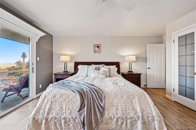 8090 Newton St, Westminster, CO 80031 - bedroom featuring access to outside, wood finished floors, a ceiling fan, and baseboards