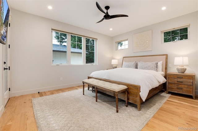 4711 S Logan St, Englewood, CO 80113 - bedroom with light wood-style floors, baseboards, recessed lighting, and a ceiling fan