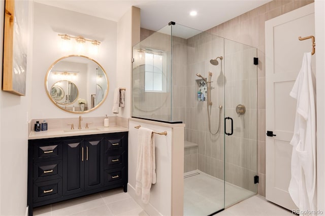 4711 S Logan St, Englewood, CO 80113 - bathroom with a shower stall, tile patterned flooring, and vanity