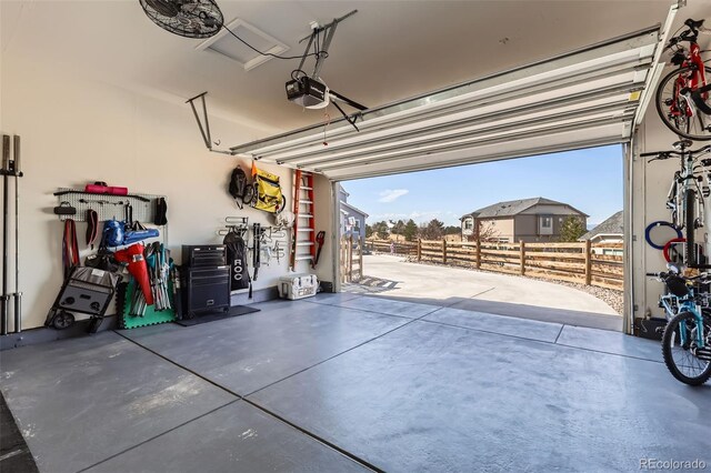 garage with a garage door opener