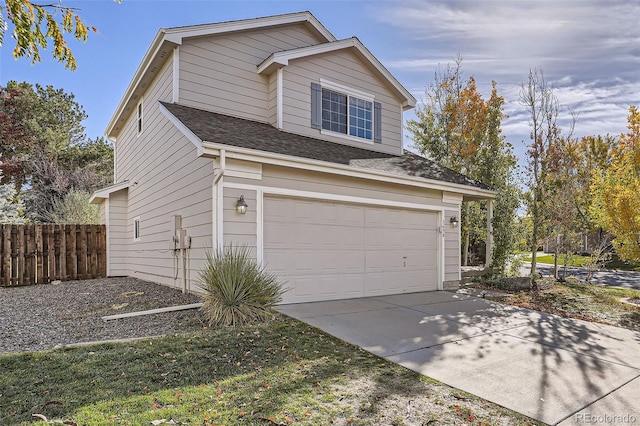 exterior space featuring a garage