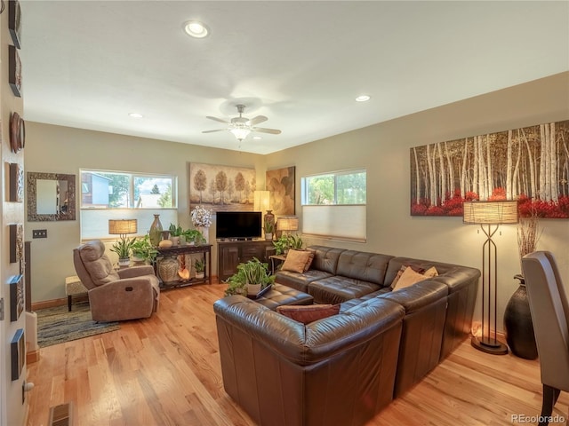 1033 H St, Salida, CO 81201 - living area with ceiling fan, light wood-style flooring, and recessed lighting