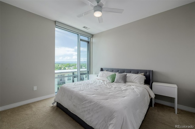 4200 W 17th Ave Unit 625, Denver, CO 80204 - bedroom with carpet flooring, expansive windows, and a ceiling fan