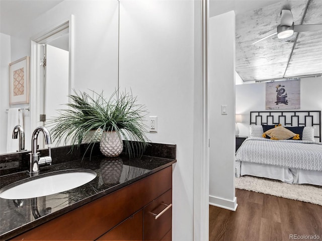 bathroom featuring vanity and wood-type flooring