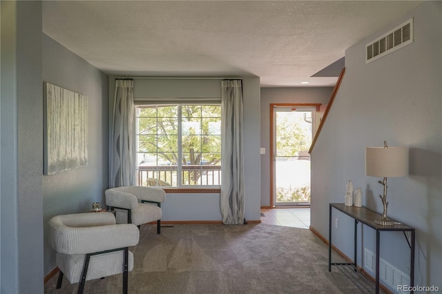 9927 Aftonwood St, Highlands Ranch, CO 80126 - living area featuring carpet flooring and a textured ceiling