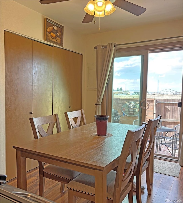 9 Granada Ct Unit 15, Westcliffe, CO 81252 - dining space featuring ceiling fan and light wood-type flooring