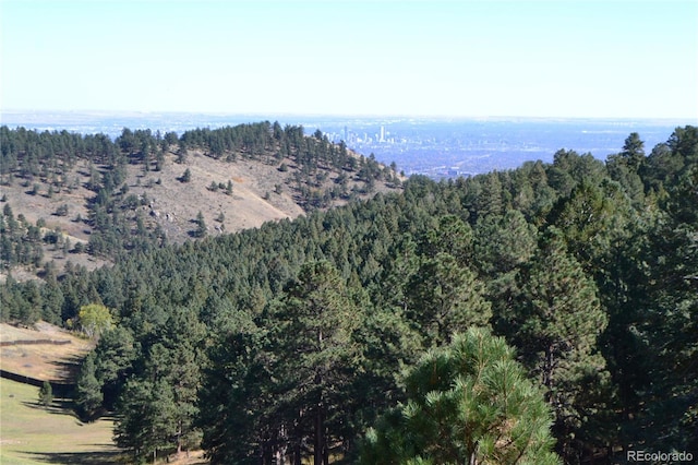 aerial view featuring a forest view