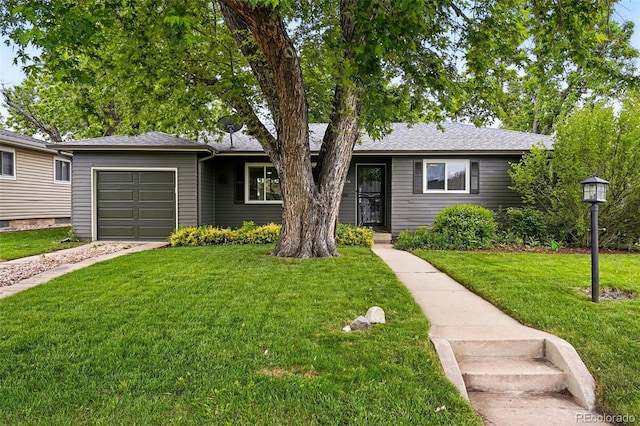 5436 E Atlantic Pl, Denver, CO 80222 - ranch-style home with a garage, a front yard, and driveway