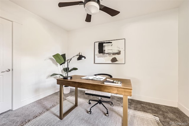 3521 Osage St, Denver, CO 80211 - carpeted home office with baseboards and ceiling fan