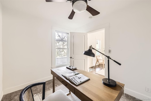 3521 Osage St, Denver, CO 80211 - carpeted home office with baseboards and ceiling fan