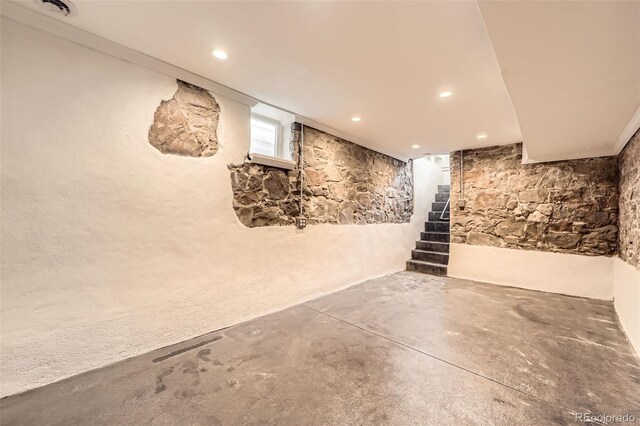 3521 Osage St, Denver, CO 80211 - below grade area featuring stairs and recessed lighting