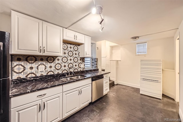 3521 Osage St, Denver, CO 80211 - kitchen with dishwasher, a sink, white cabinetry, and concrete flooring