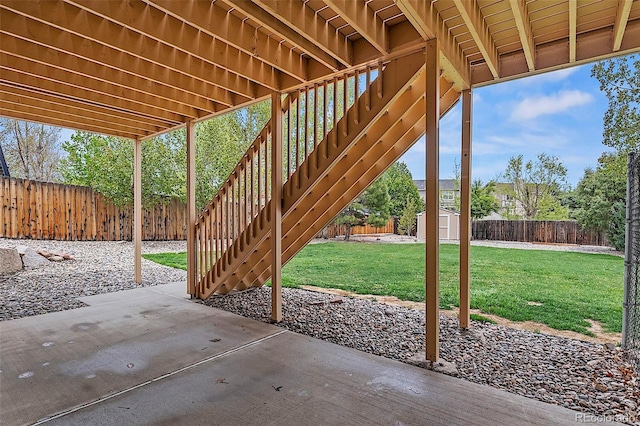 750 Capeglen Rd, Colorado Springs, CO 80906 - view of patio / terrace with a storage shed, an outdoor structure, and stairs