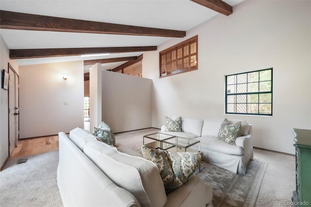 510 Silhouette Way, Monument, CO 80132 - living area featuring light carpet and beamed ceiling