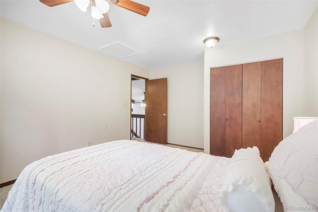 510 Silhouette Way, Monument, CO 80132 - bedroom with a closet, attic access, and ceiling fan