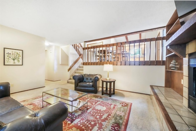 510 Silhouette Way, Monument, CO 80132 - carpeted living room with stairway and baseboards