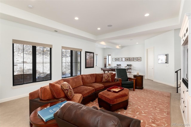 living room with light carpet